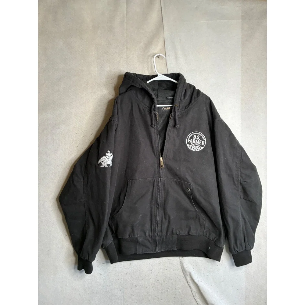 Dri Duck Mens 2XL Black Canvas Hooded Work Jacket US Farmed Anheuser-Busch Logo
